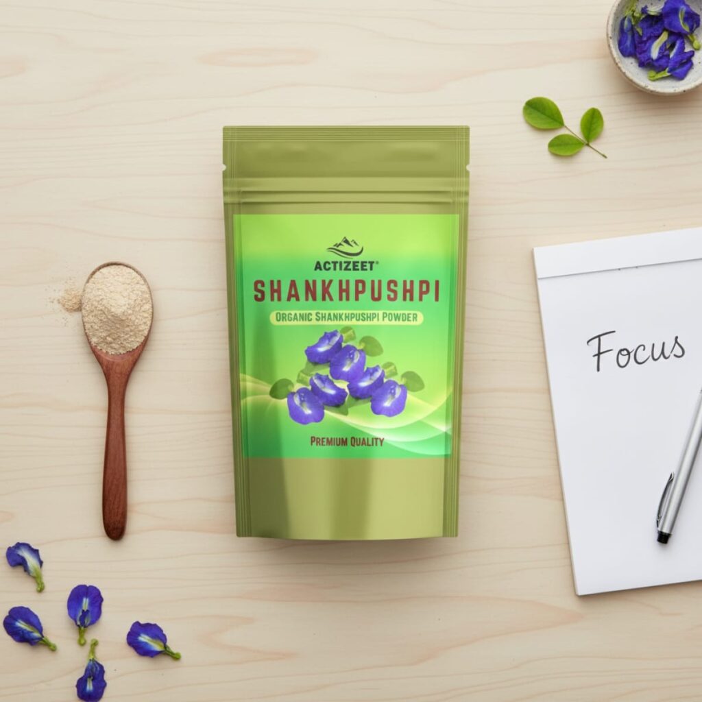 actizeet shankhpushpi flatlay focus notebook