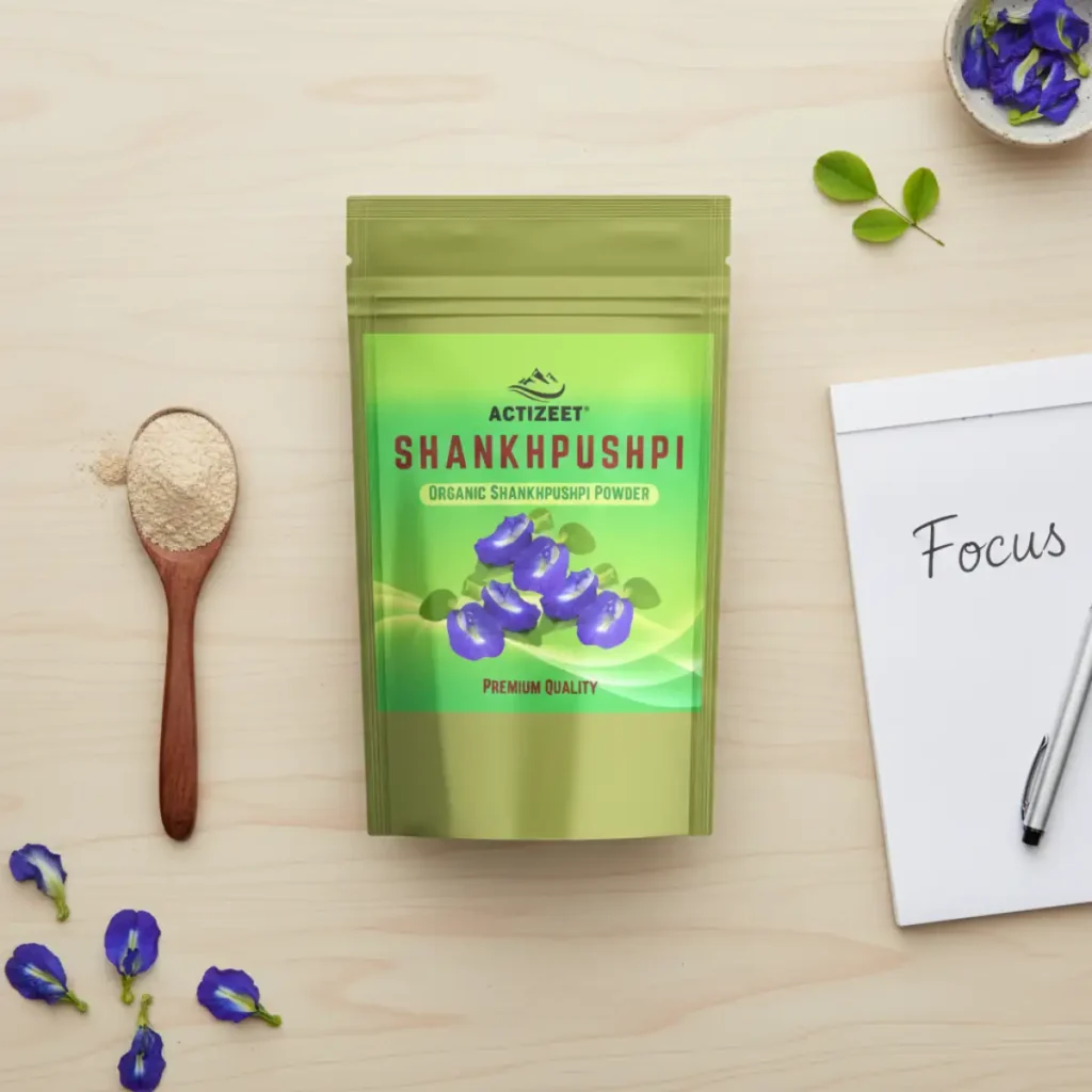actizeet shankhpushpi flatlay focus notebook