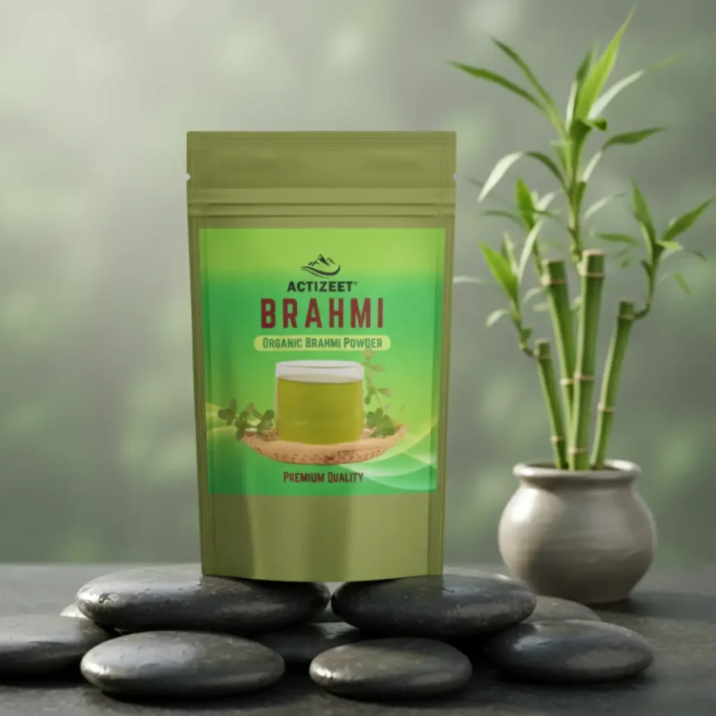 brahmi powder on river stones zen