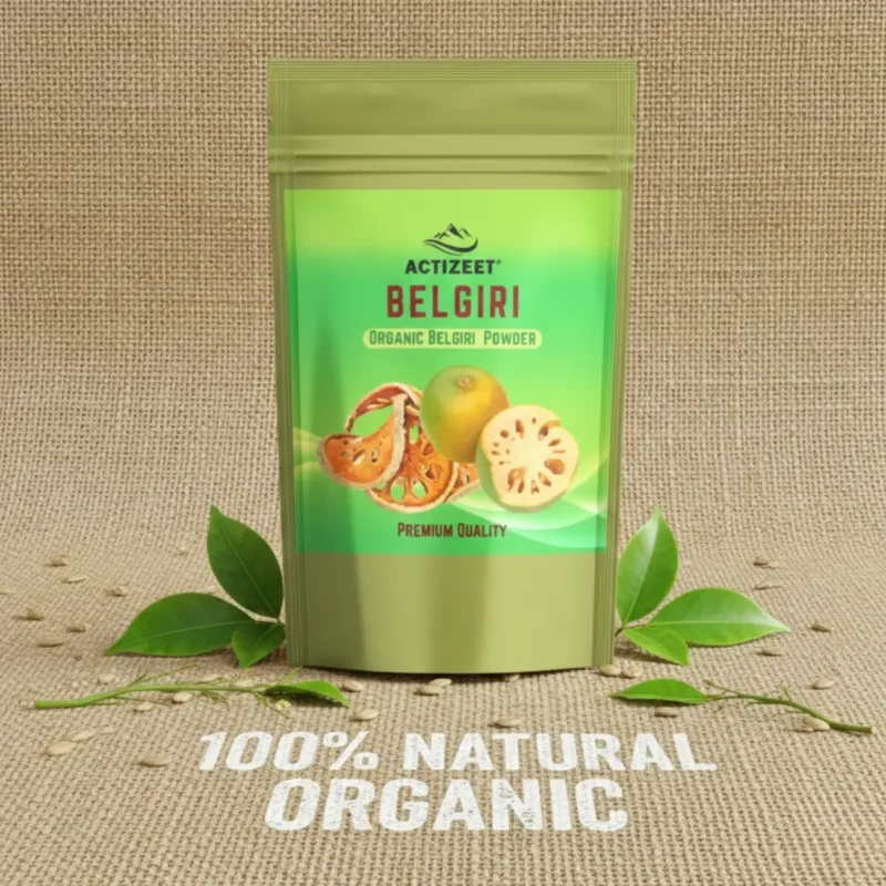 100% natural and organic Belgiri powder on burlap background