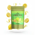 3D render of ACTIZEET pouch floating with lemon slices and zest particles