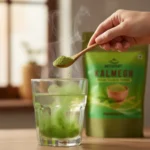 Hand stirring Kalmegh powder into water showing easy solubility