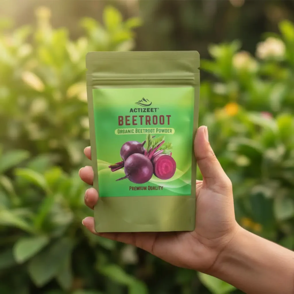 the ACTIZEET pouch against a blurred green background