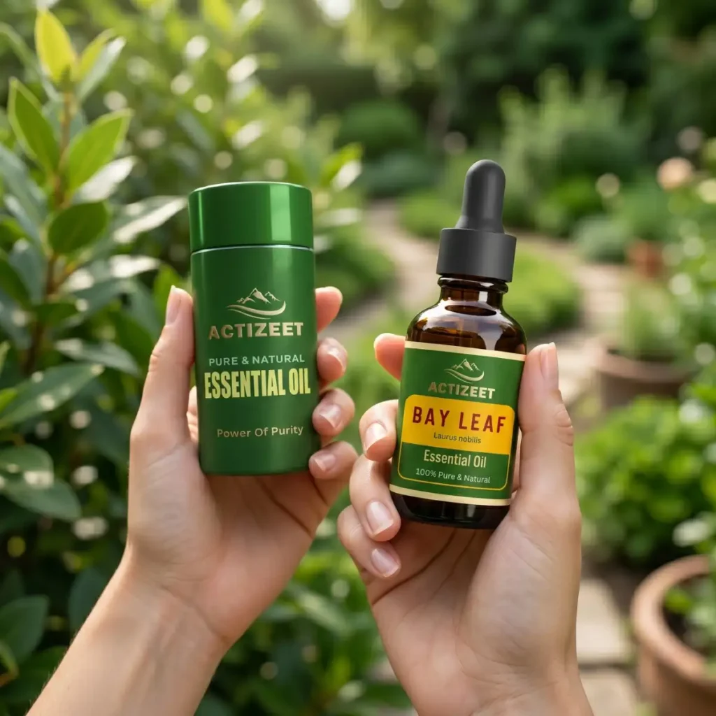 Dual Hand Placement Holding Essential Oil Bottle And Packaging Box
