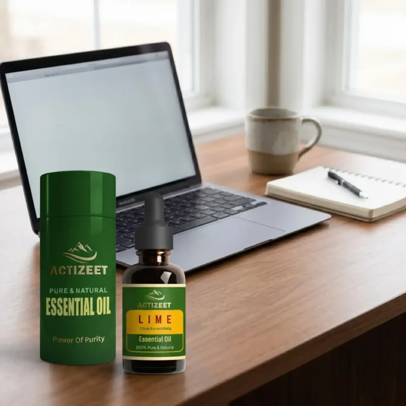 Home Office Desk Setup ACTIZEET Lime Oil for Productive Energy