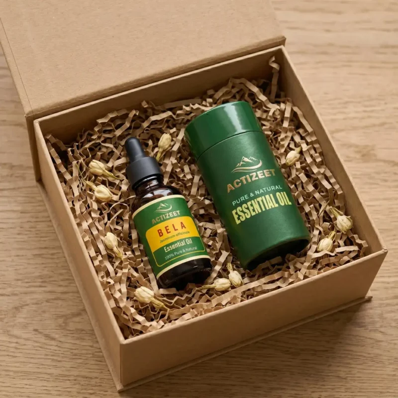 Luxury jasmine oil gift set packaging ACTIZEET Bela Essential Oil eco cardboard box