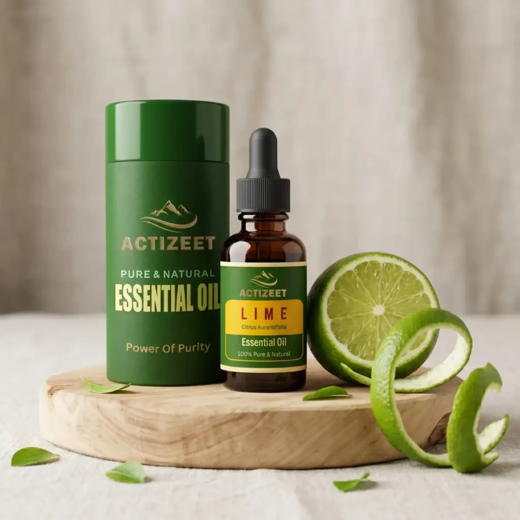 Pure Cold Pressed Lime Essential Oil Botanical Ingredients Showcase