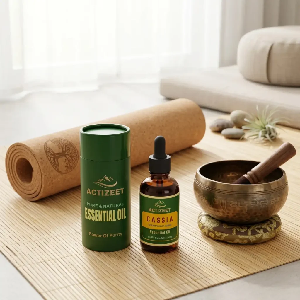 Wellness Spa Meditation Corner Yoga Mat and Cassia Oil Box