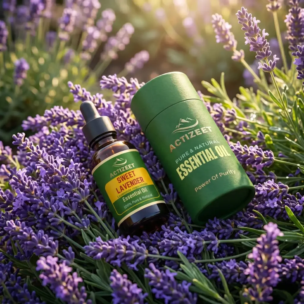 100 percent pure lavender oil in blooming garden
