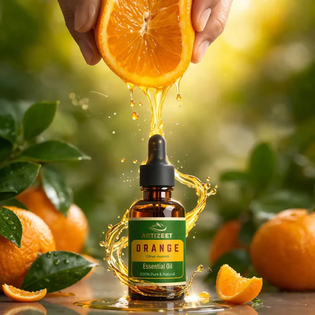 ACTIZEET Orange Oil with Fresh Valencia Oranges Display