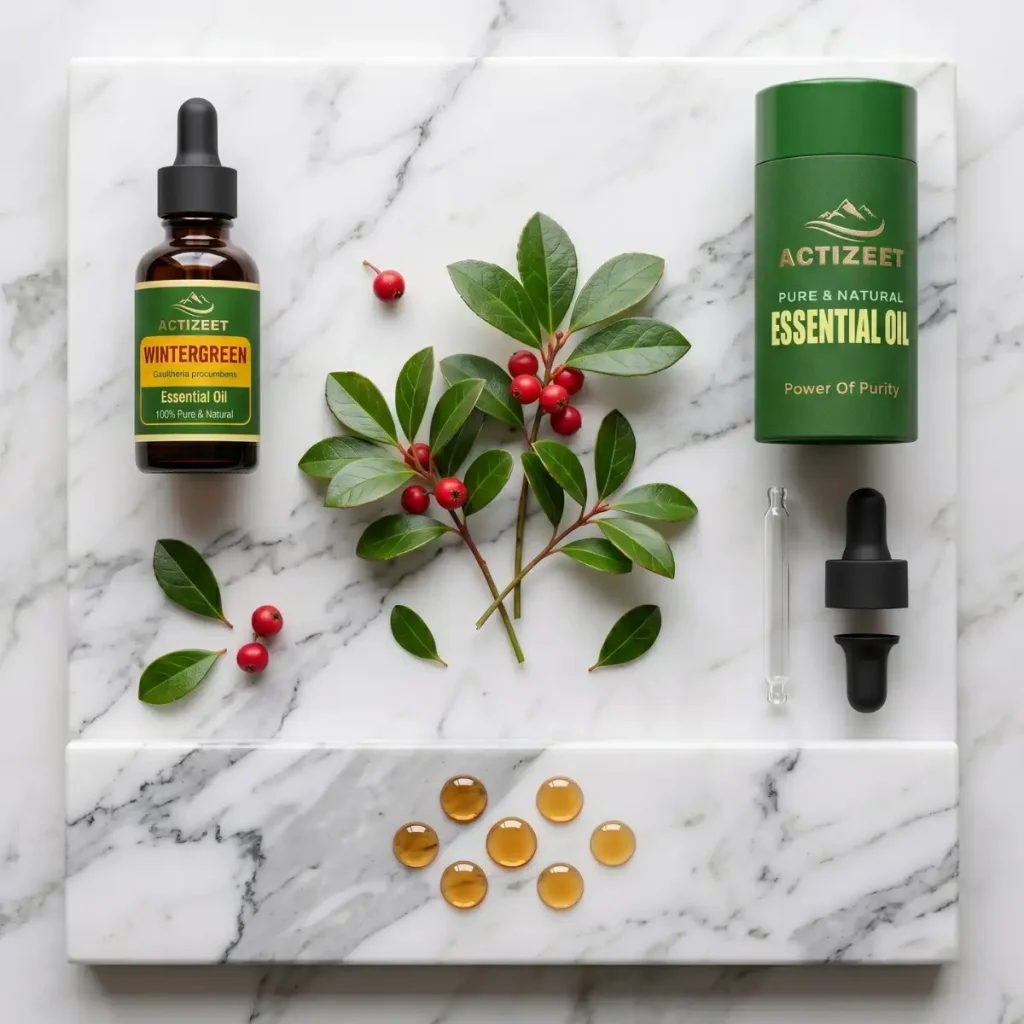 Concentrated Wintergreen Oil in Amber Glass Bottle