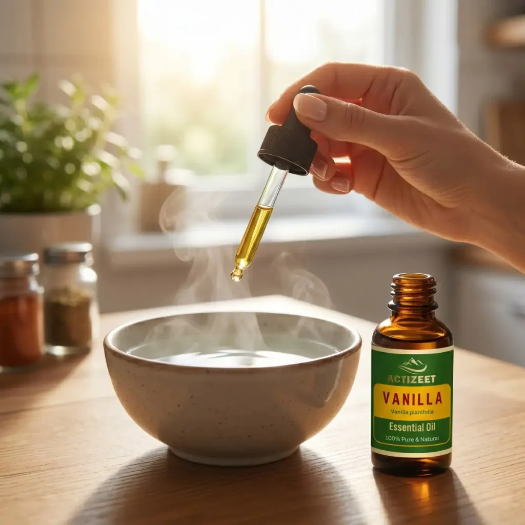 Pure Vanilla Oil Dropper Bottle Held in Hand